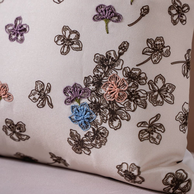 Floral Threadwork Cushion Cover Multicolour 16 x 16 Inch