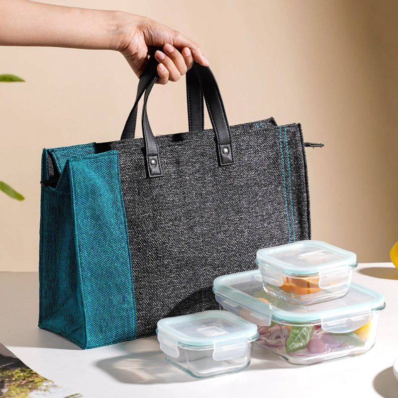 Jute Lunch Bag And Lunch Box Set Of 4 - Lunch box