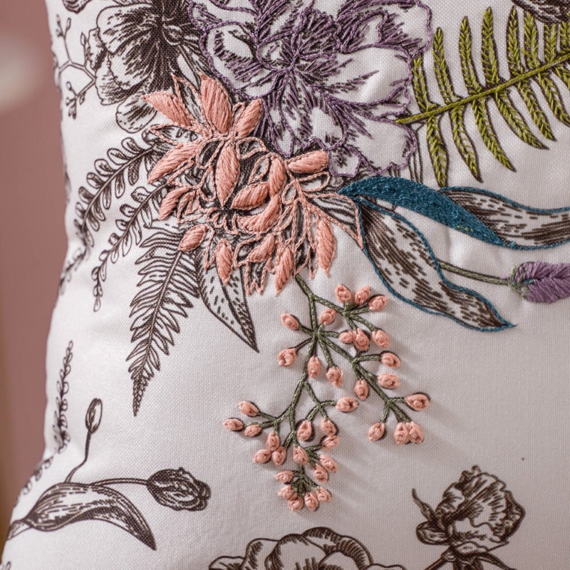 Hand Embroidered Spring Floral Cushion Cover 16 x 16 Inch