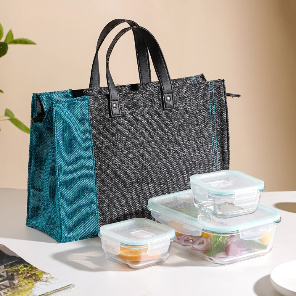 Jute Lunch Bag And Lunch Box Set Of 4 Online - Premium Lunch Box | Nestasia