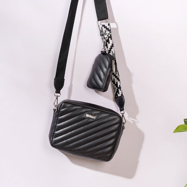 Quilted Black Leather Sling Bag | MONZOON