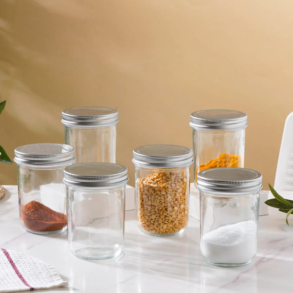 Glass Storage Jars With Lid Set Of 6 Large 400ml