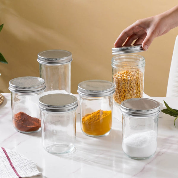 Glass Storage Jars With Lid Set Of 6 Large 400ml