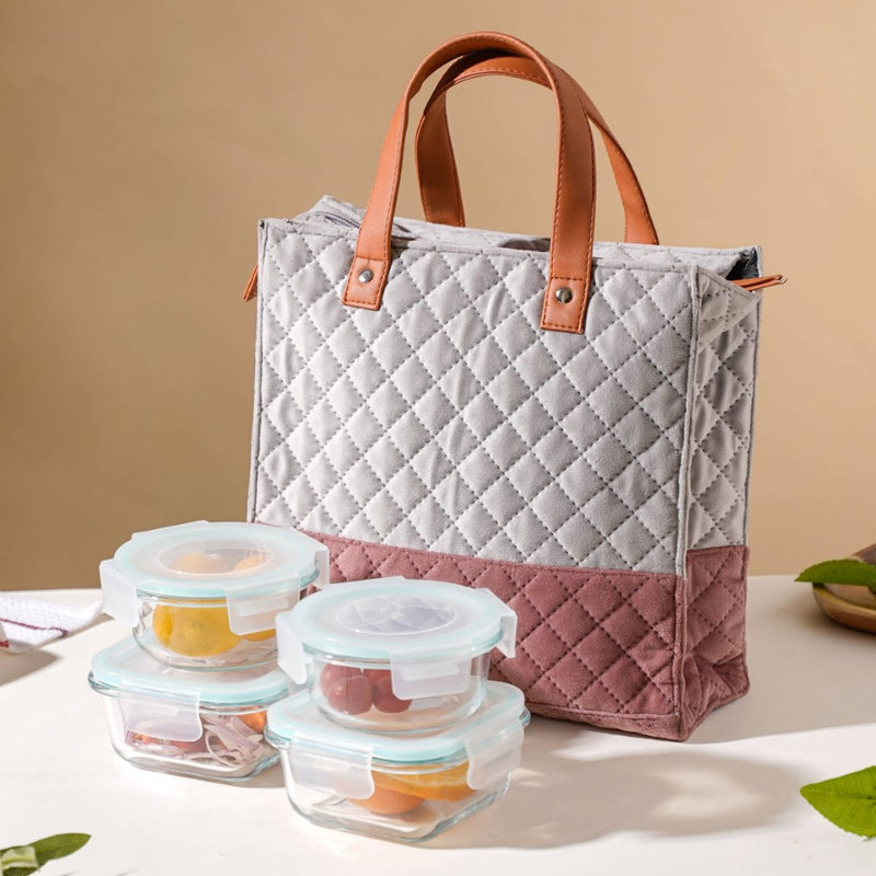 Lunch Box Set Of 4 With Velvet Lunch Bag - Lunch box