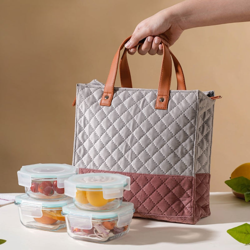 Lunch Box Set Of 4 With Velvet Lunch Bag - Lunch box