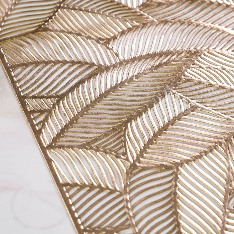 Luxe Leaves Table Runner Gold 71.5x14 Inch