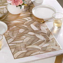 Luxe Leaves Table Runner Gold 71.5x14 Inch