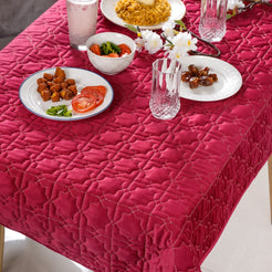 Quilted Zari Work Table Cover Maroon 52x40 Inch