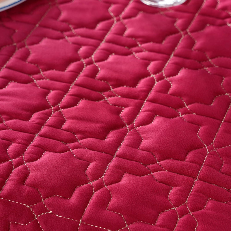 Quilted Zari Work Table Cover Maroon 52x40 Inch