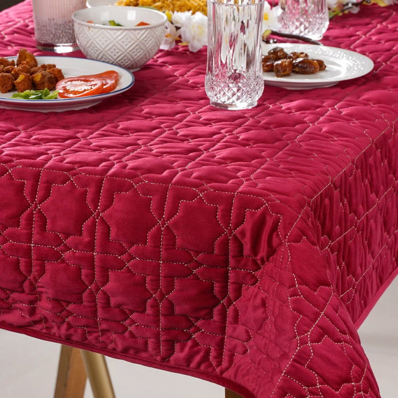Quilted Zari Work Table Cover Maroon 52x40 Inch