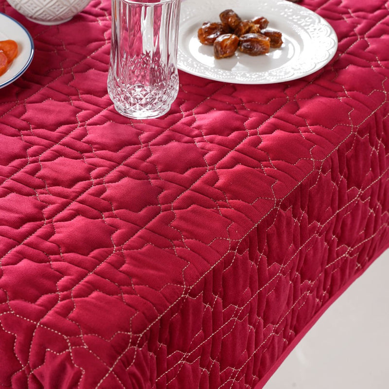 Quilted Zari Work Table Cover Maroon 52x40 Inch