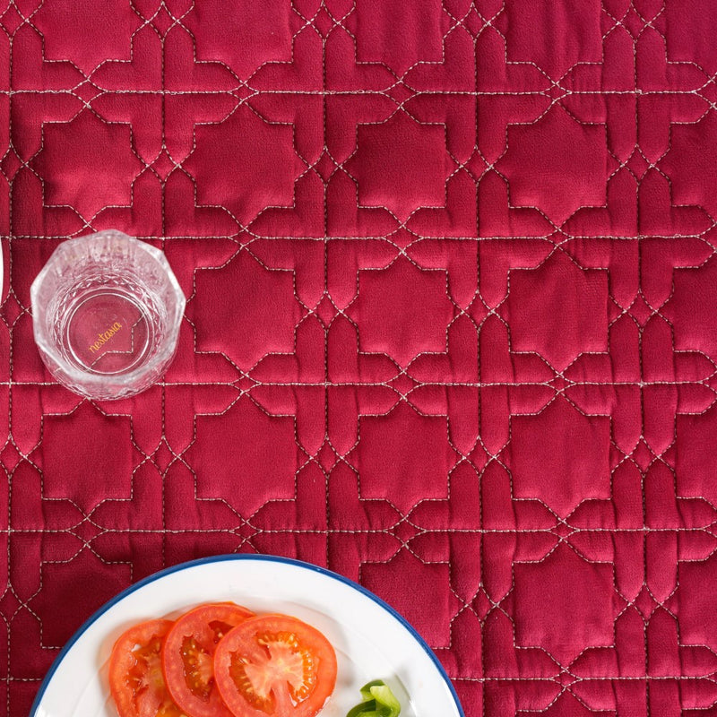 Quilted Zari Work Table Cover Maroon 52x40 Inch