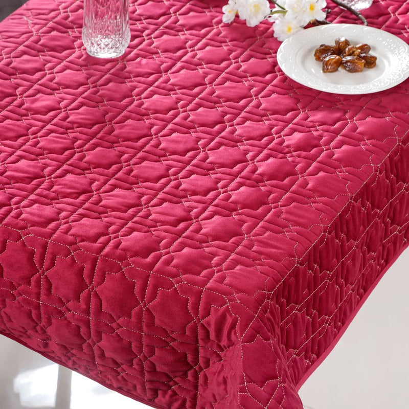 Quilted Zari Work Table Cover Maroon 52x40 Inch