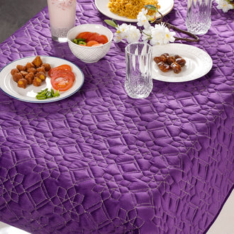 Quilted Zari Work Table Cover Purple 52x40 inch