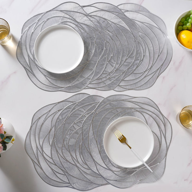 Metallic Rose Placemat Silver Set Of 6 15 Inch