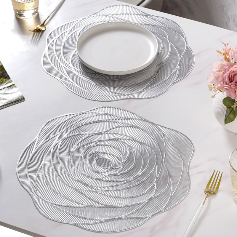 Metallic Rose Placemat Silver Set Of 6 15 Inch