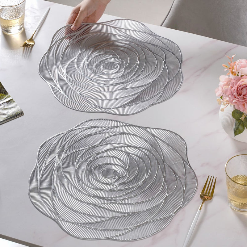 Metallic Rose Placemat Silver Set Of 6 15 Inch