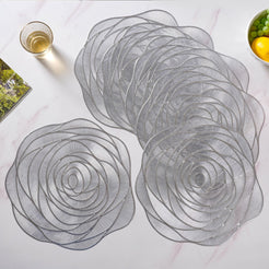 Metallic Rose Placemat Silver Set Of 6 15 Inch