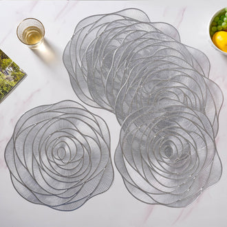 Metallic Rose Placemat Silver Set Of 6 15 Inch