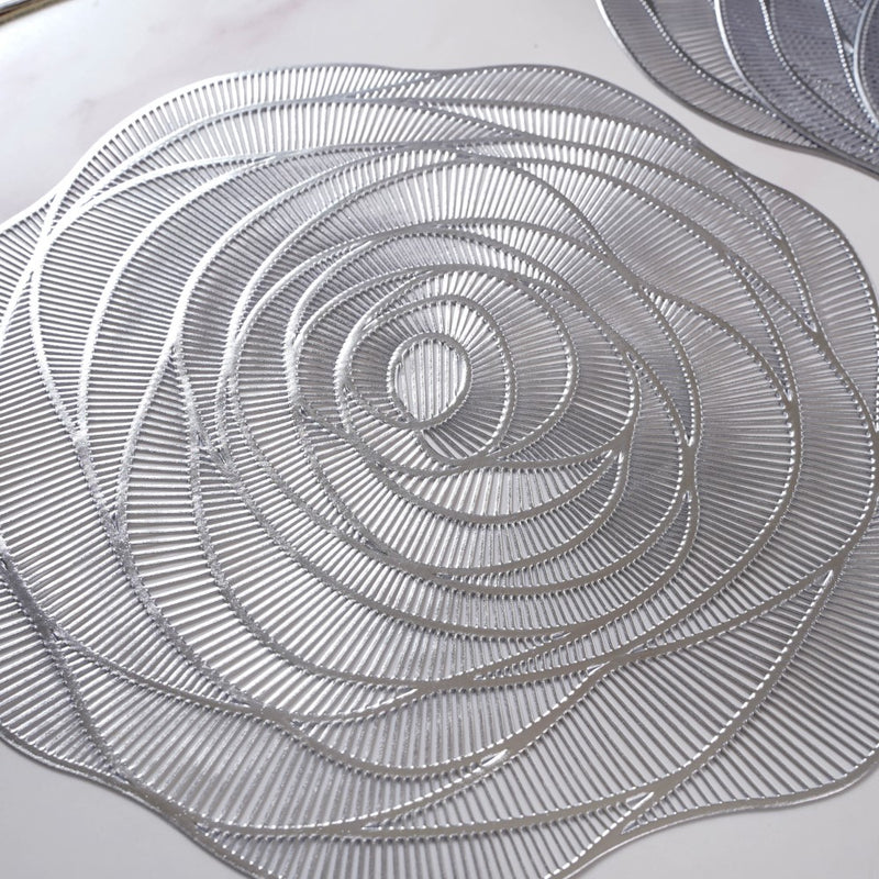 Metallic Rose Placemat Silver Set Of 6 15 Inch