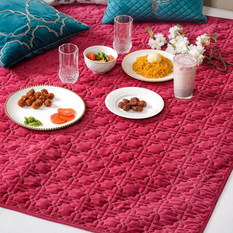 Quilted Zari Work Table Cover Maroon 52x40 Inch