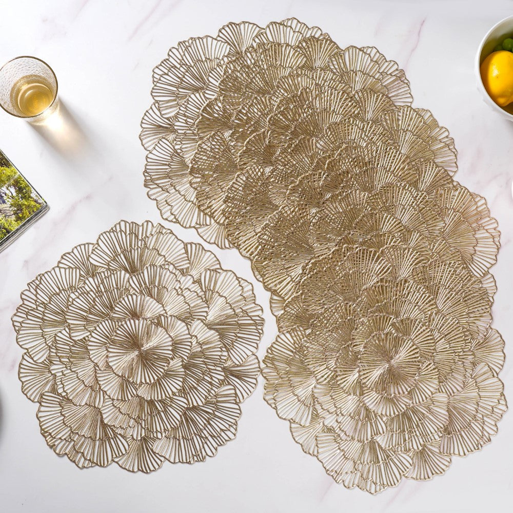 Flower Table Mat Gold Set Of 6 15 Inch Online - Premium Table Mat ...