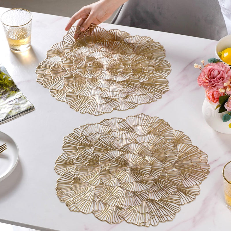 Flower Table Mat Gold Set Of 6 15 Inch