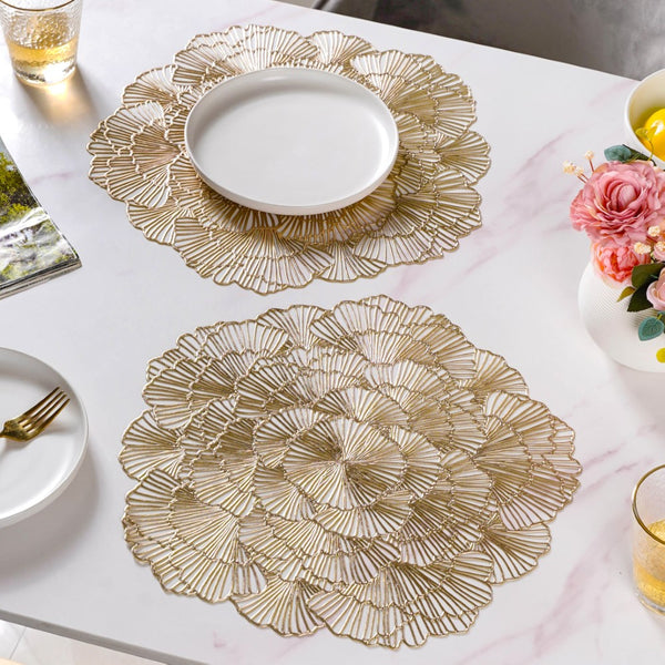 Flower Table Mat Gold Set Of 6 15 Inch Online - Premium Table Mat ...
