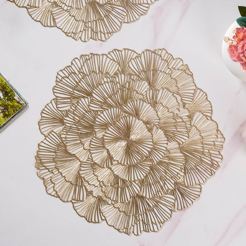 Flower Table Mat Gold Set Of 6 15 Inch