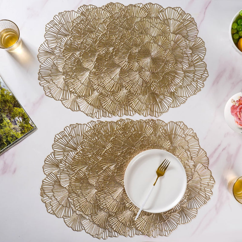 Flower Table Mat Gold Set Of 6 15 Inch