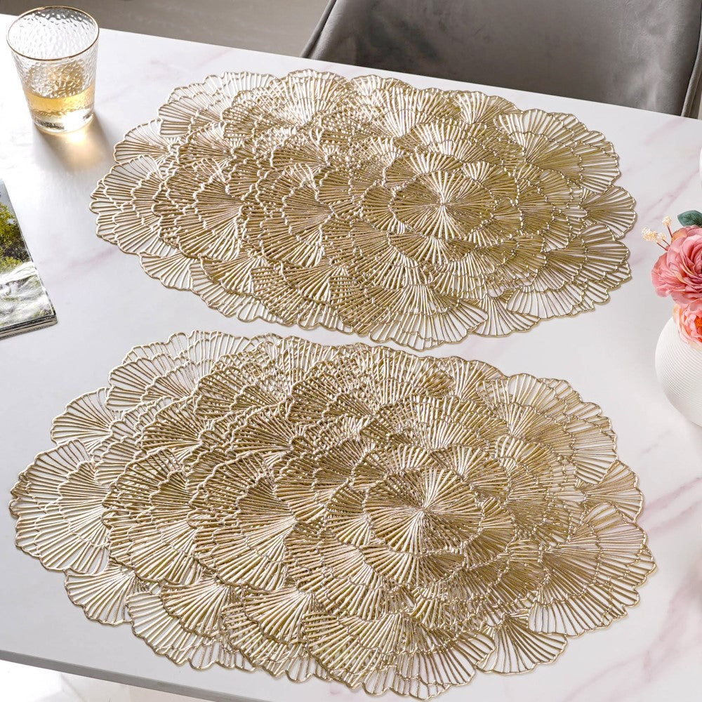 Flower Table Mat Gold Set Of 6 15 Inch Online - Premium Table Mat ...