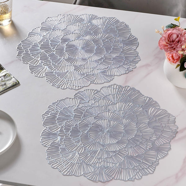 Flower Table Mat Silver Set Of 6 15 Inch