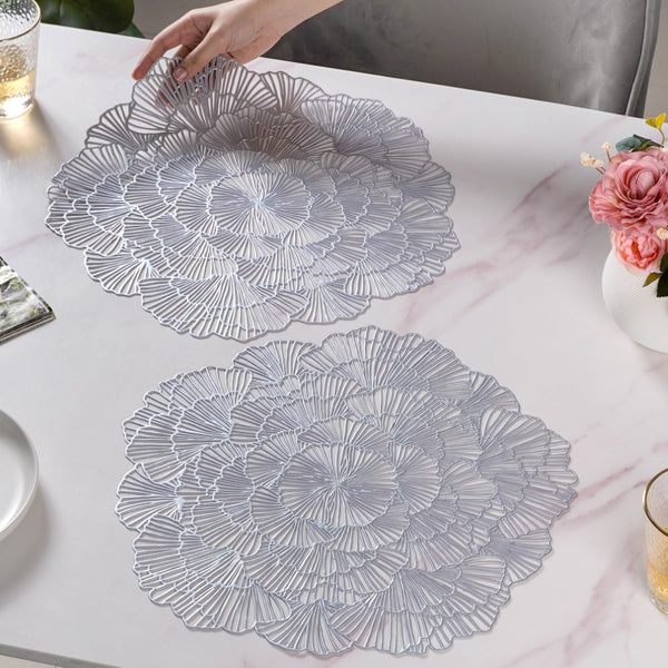 Flower Table Mat Silver Set Of 6 15 Inch