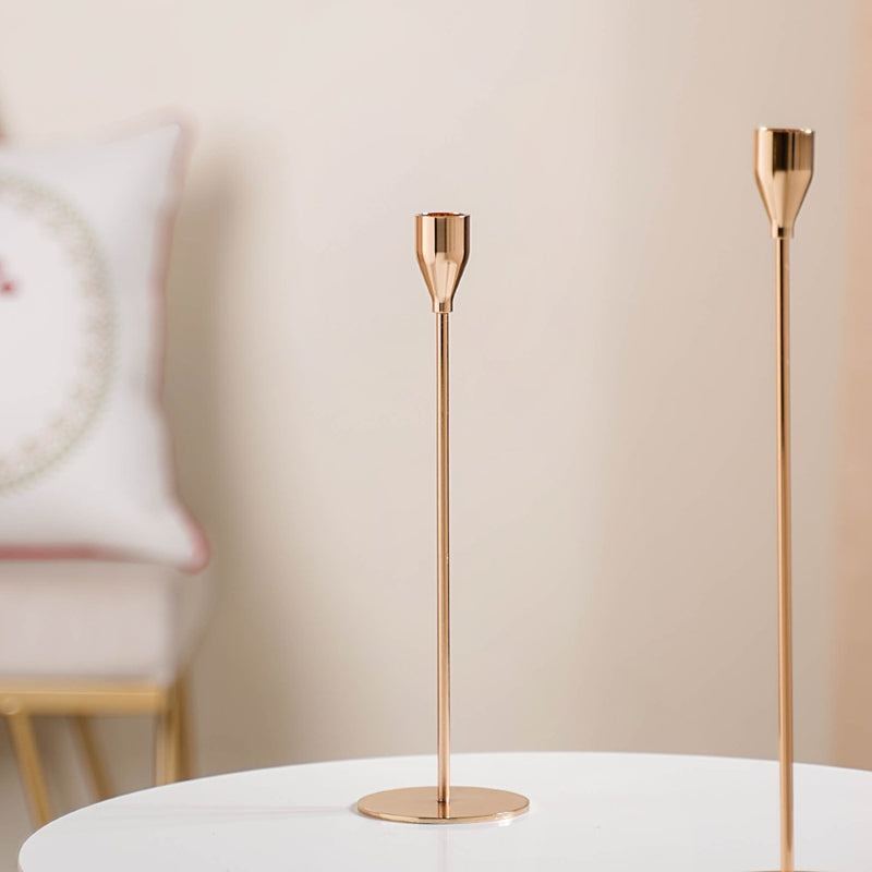 Gold Taper Candle Holder Set Of 3 - Nordic candle holder set, gold metal decor, modern candle holders, stylish home accessories