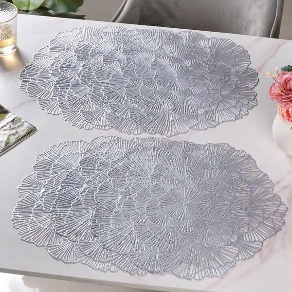 Flower Table Mat Silver Set Of 6 15 Inch