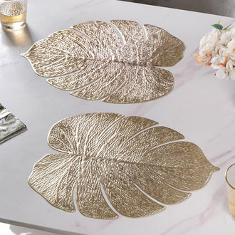 Taro Leaves Placemat Set of 6 Gold 15x12 Inch