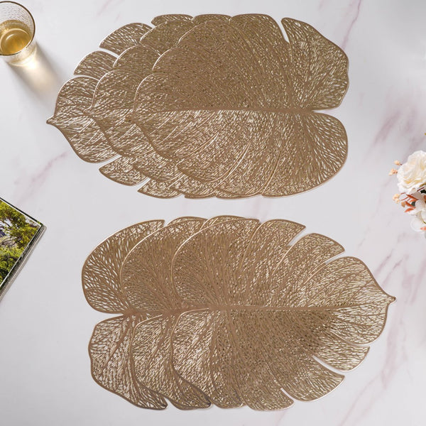 Taro Leaves Placemat Set of 6 Gold 15x12 Inch