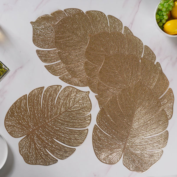 Taro Leaves Placemat Set of 6 Gold 15x12 Inch