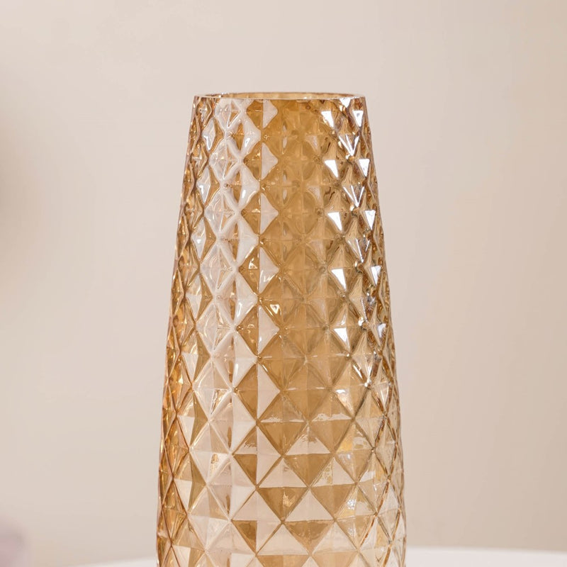 Diamante Glass Flower Vase Amber - Glass flower vase for home decor, office and gifting | Room decoration items