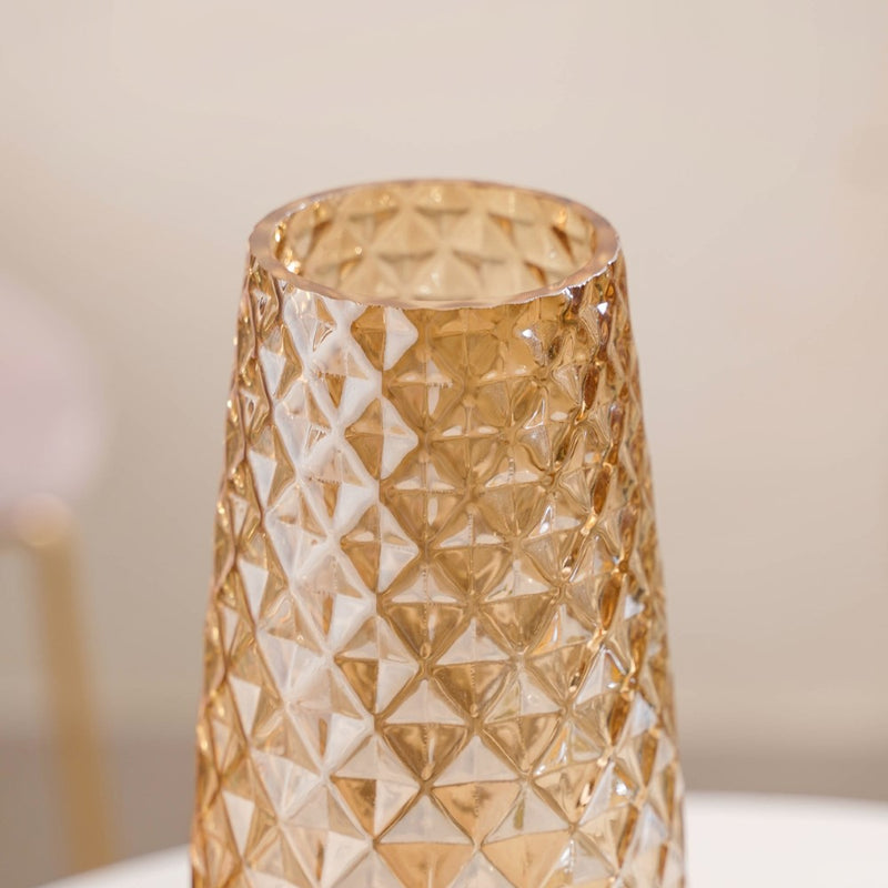 Diamante Glass Flower Vase Amber - Glass flower vase for home decor, office and gifting | Room decoration items