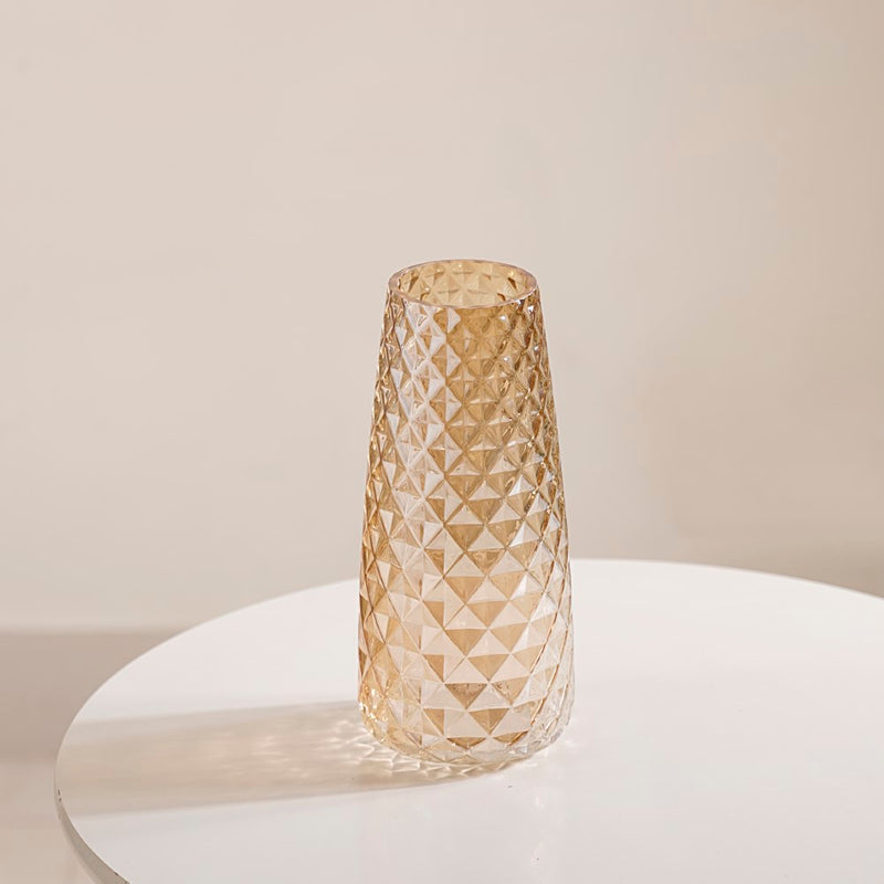 Diamante Glass Flower Vase Amber - Glass flower vase for home decor, office and gifting | Room decoration items