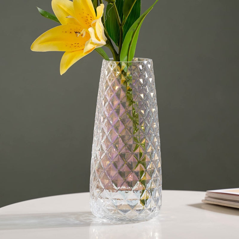 Diamante Glass Flower Vase Iridescent - Glass flower vase for home decor, office and gifting | Room decoration items