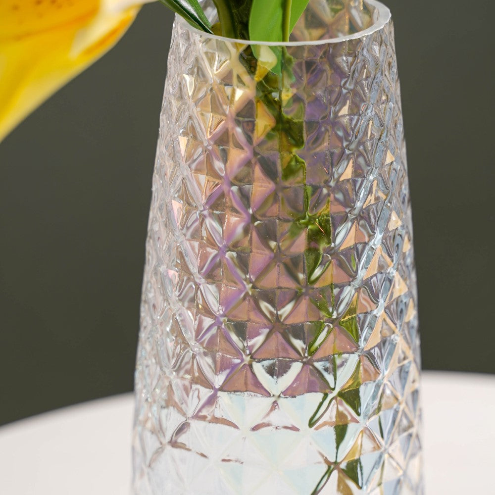 Diamante Glass Flower Vase Iridescent