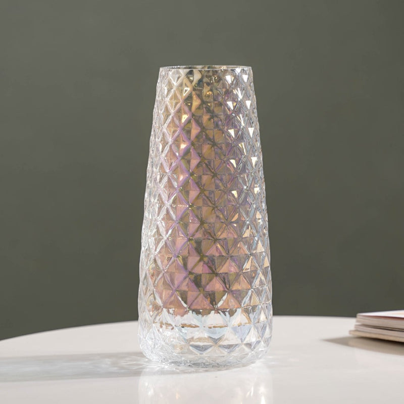 Diamante Glass Flower Vase Iridescent - Glass flower vase for home decor, office and gifting | Room decoration items