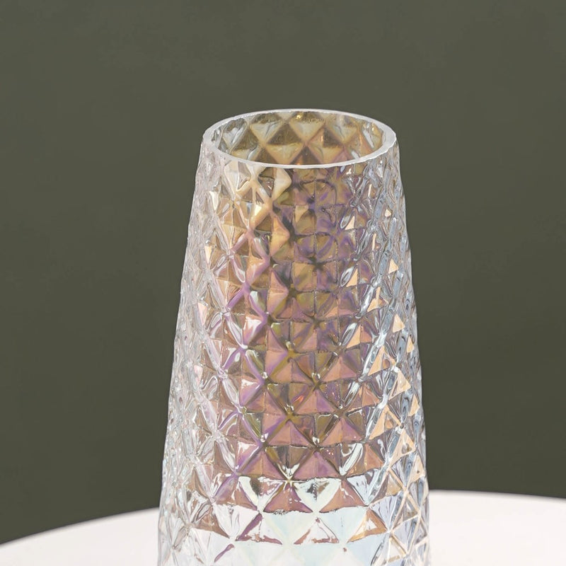 Diamante Glass Flower Vase Iridescent - Glass flower vase for home decor, office and gifting | Room decoration items