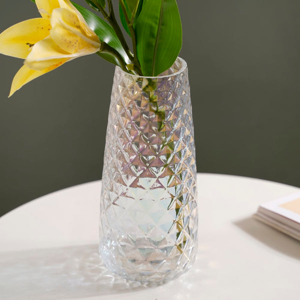 Diamante Glass Flower Vase Iridescent - Glass flower vase for home decor, office and gifting | Room decoration items