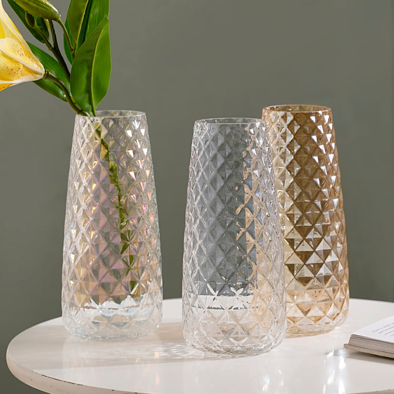 Diamante Glass Flower Vase Amber - Glass flower vase for home decor, office and gifting | Room decoration items