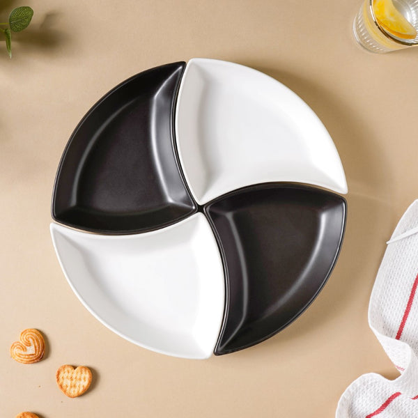 Snack Party Plate Set of 4 Black And White - Serving plate, snack plate, dessert plate | Plates for dining & home decor