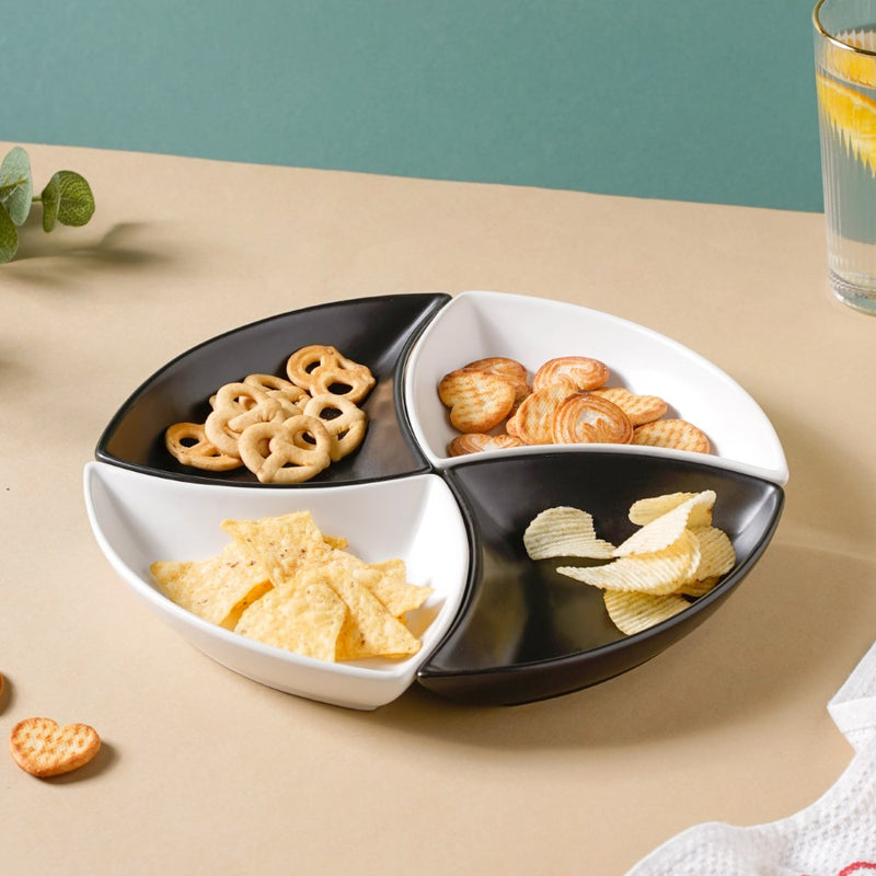 Snack Party Plate Set of 4 Black And White - Serving plate, snack plate, dessert plate | Plates for dining & home decor