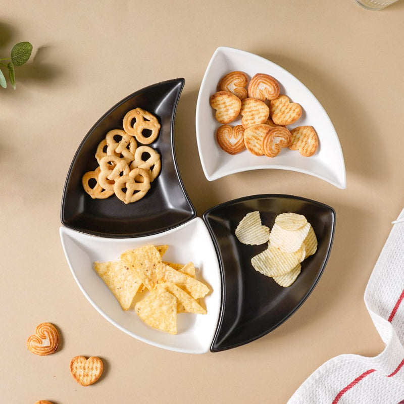 Snack Party Plate Set of 4 Black And White - Serving plate, snack plate, dessert plate | Plates for dining & home decor